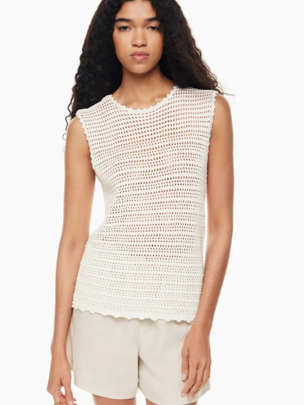 Aritzia Wilfred Peek Top | Cream Crochet Knit Sleeveless Tank Light Birch Size M